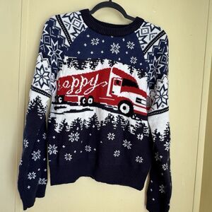 Knitted Sweater Unique Snow Pattern Round Neck Pullover Long Sleeve Sweater-L